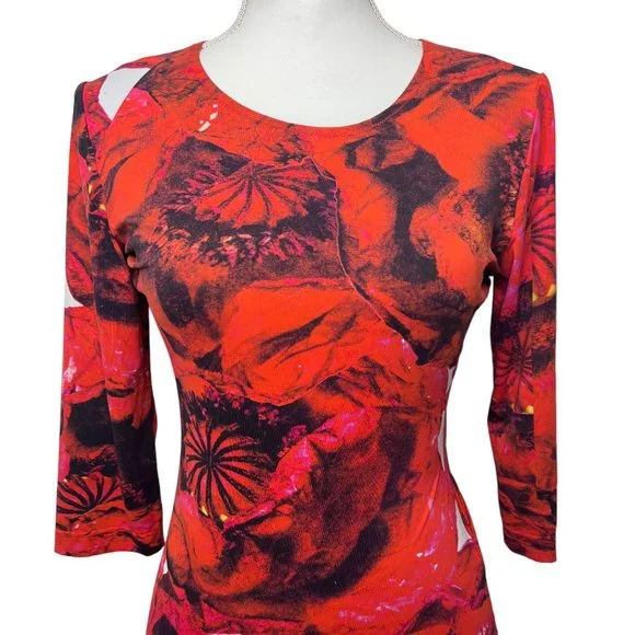 Preen By Thornton Bregazzi 3/4 Sleeve Patterned Bodycon Dress Red Black Size XS - Picture 4 of 14